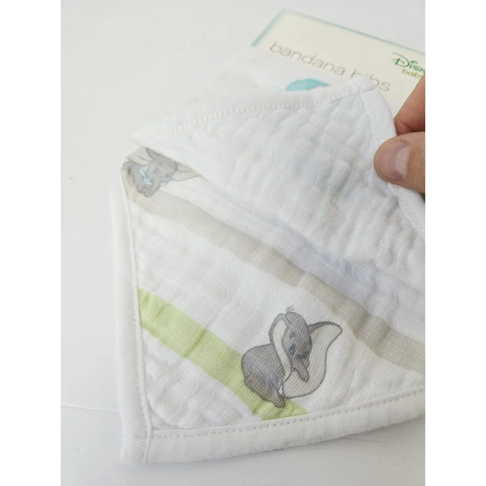 NWT Aden + And Anais Disney Baby Dumbo Elephant 2 PK Cotton Muslin Snap Bibs